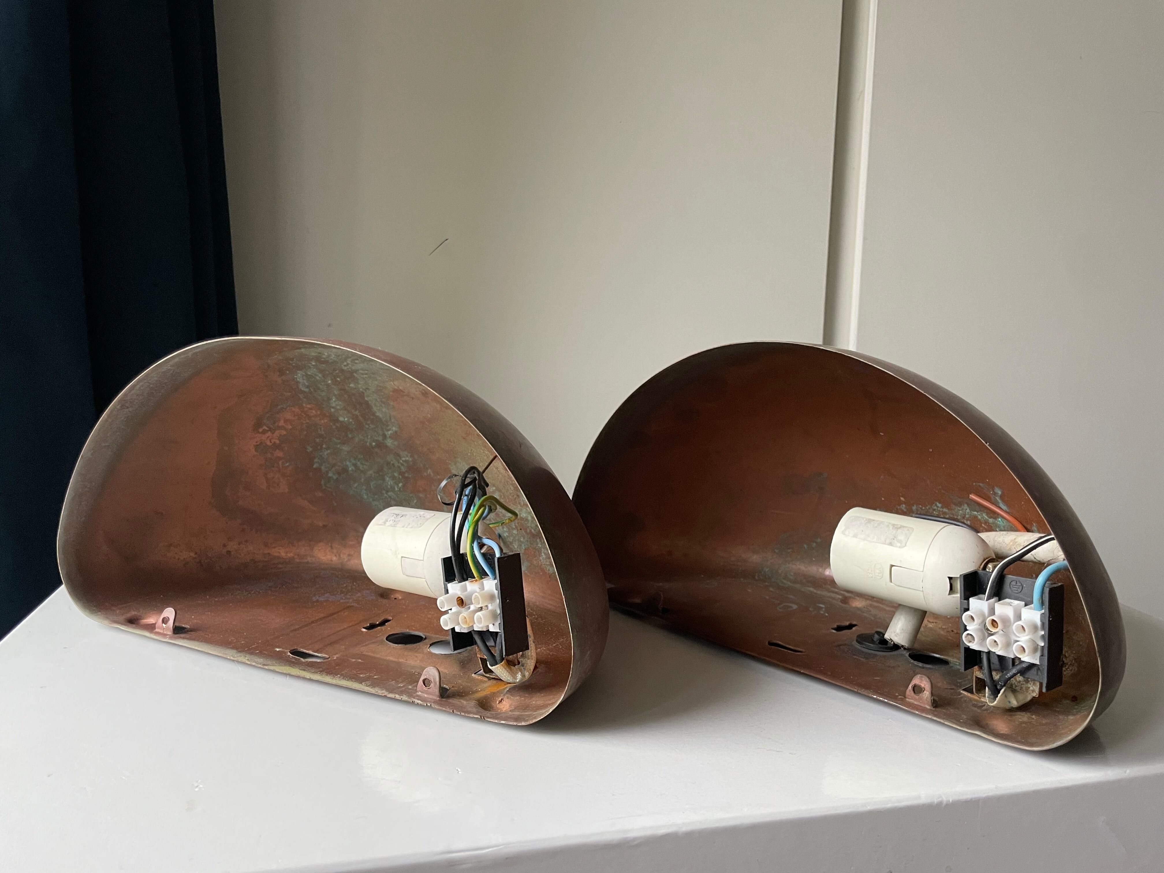 Pair of danish copper vintage outdoor wall lamps