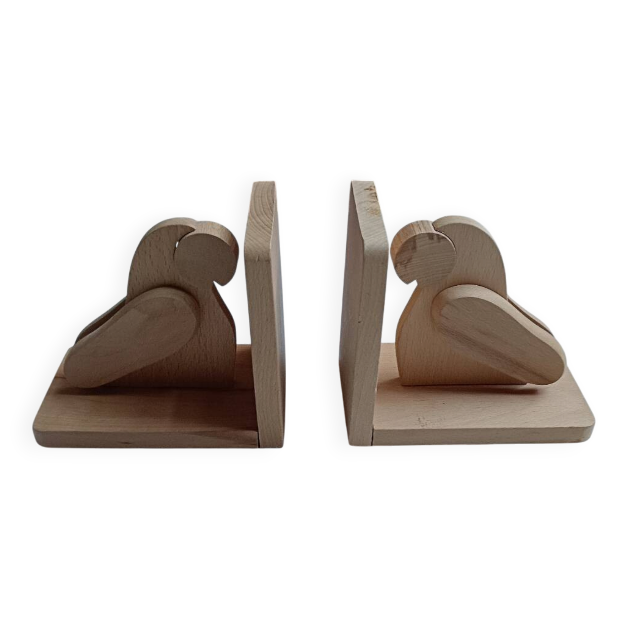 Serre-livres en bois brut figurant des oiseaux
