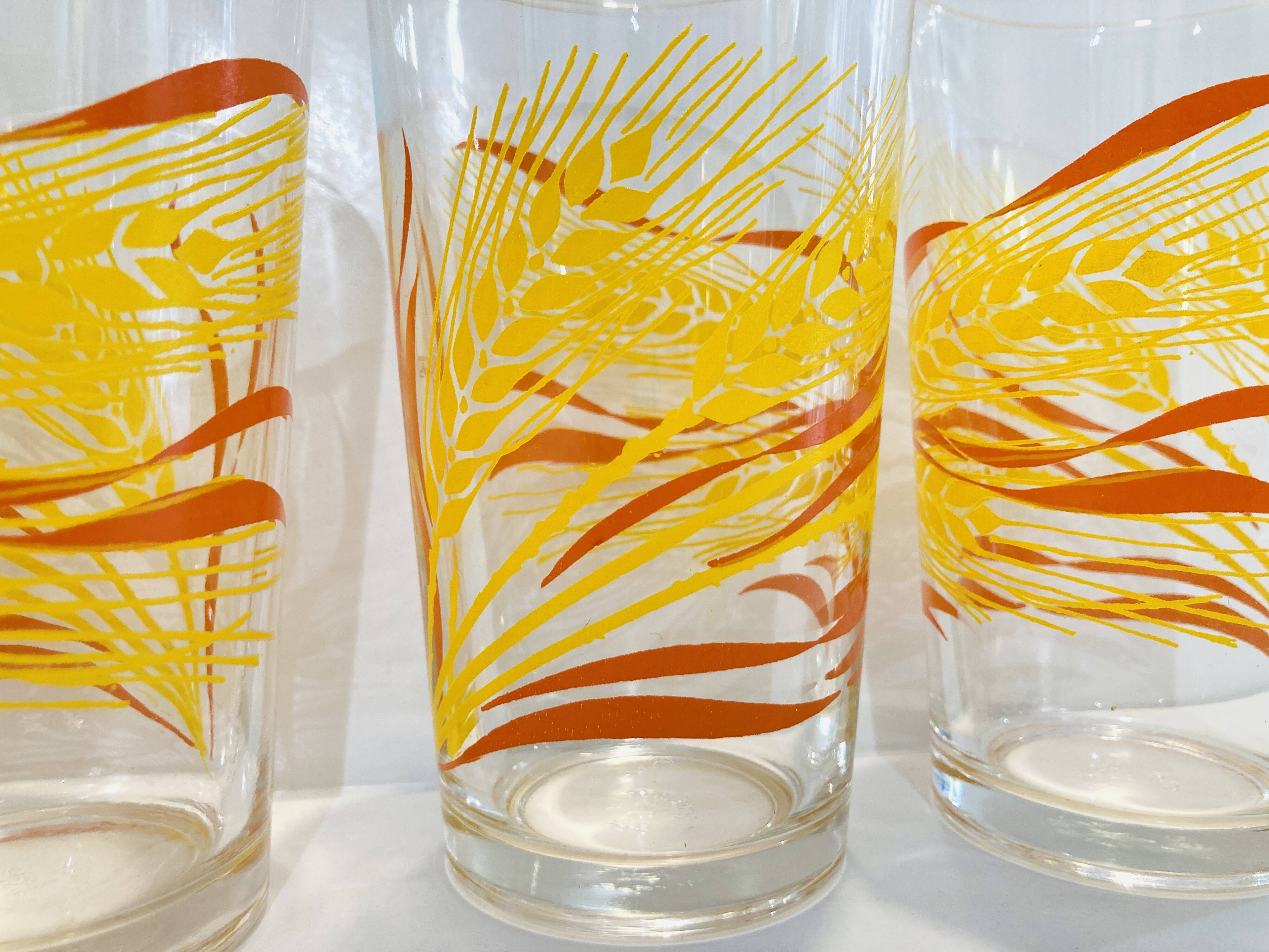 4 glasses orange and yellow wheat pattern