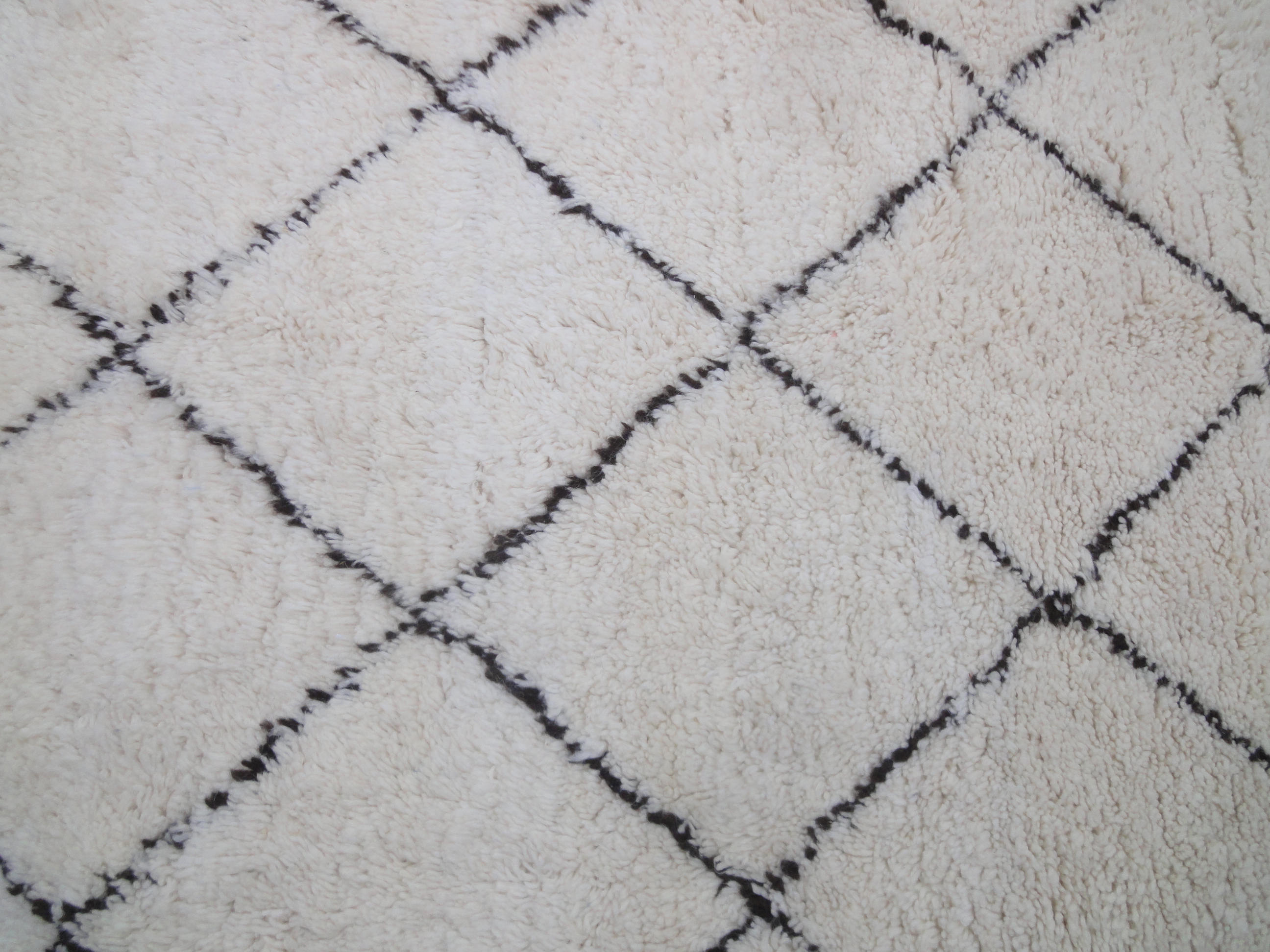 Moroccan beni ourain vintage berber carpet with dark brown diamond 313 x 200 cm