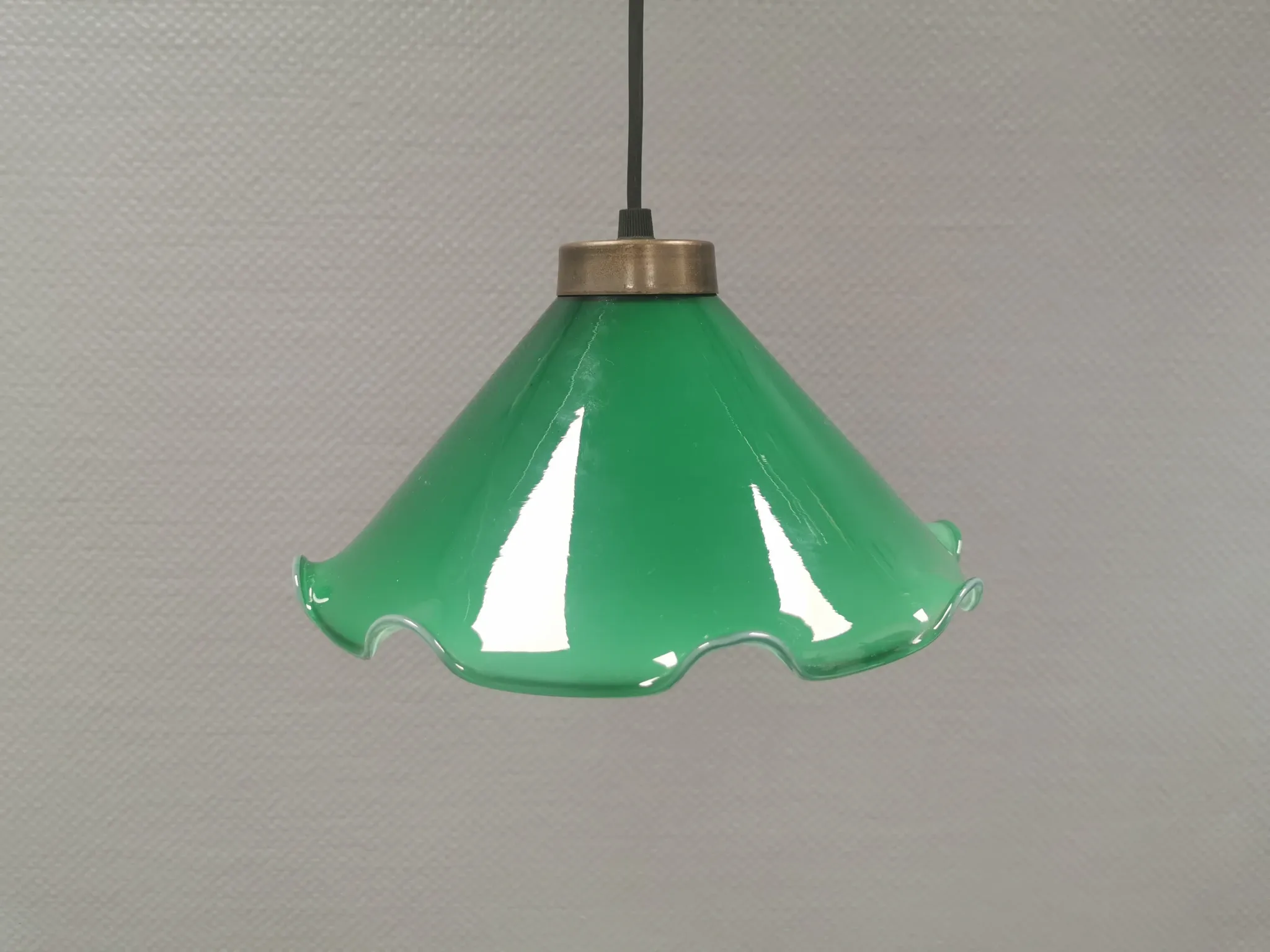 Small hanging lamp with double-layered glass, brass top, 1980s Denmark