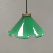 Small hanging lamp with double-layered glass, brass top, 1980s Denmark