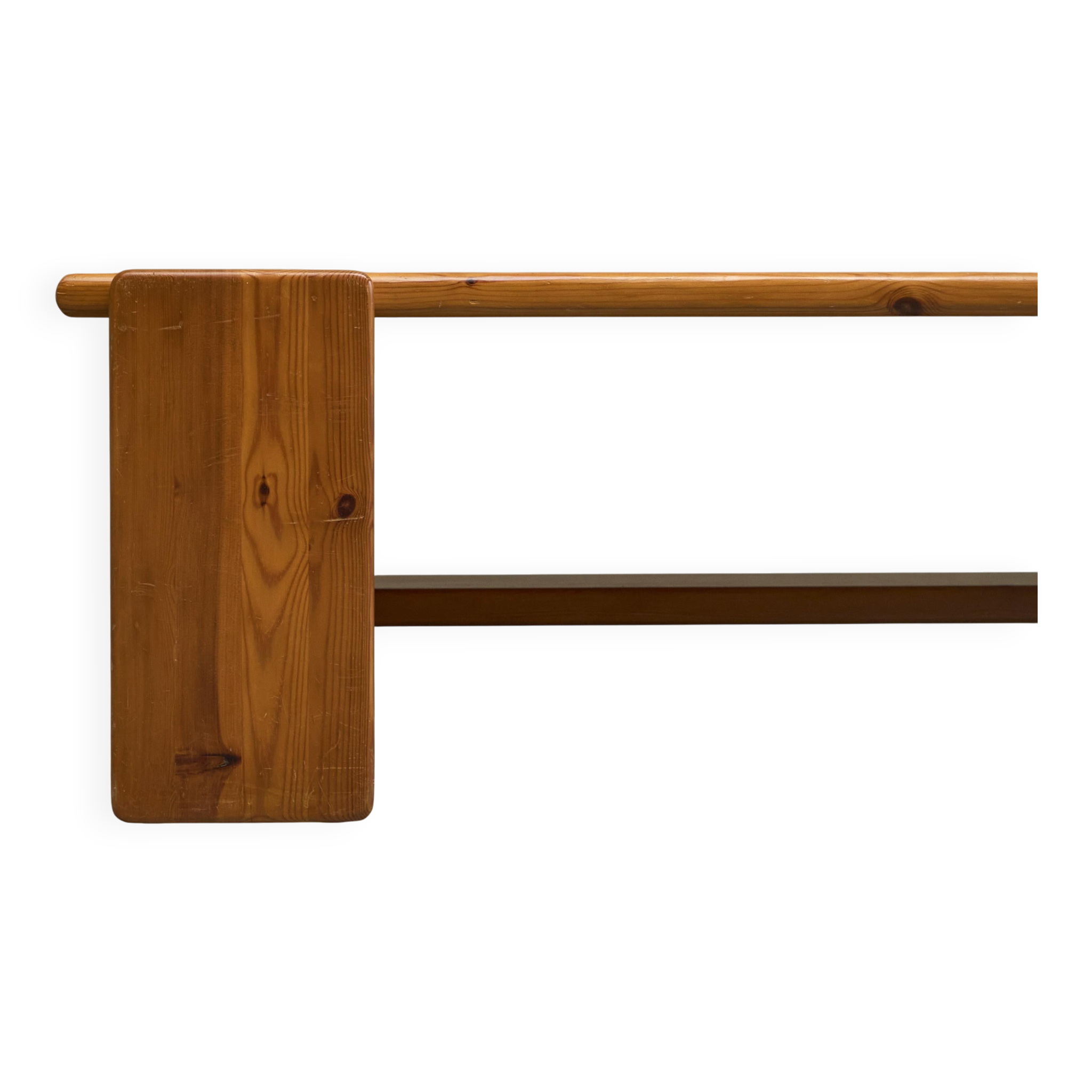 Table basse architecturale en pin massif années 1970