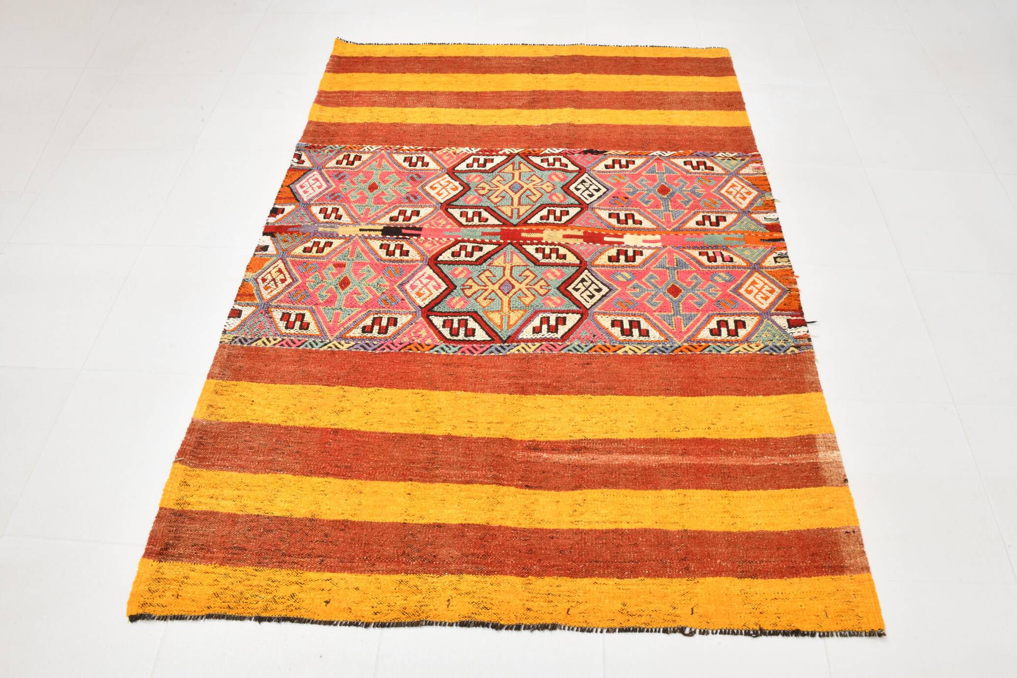 5x6 Yellow and Red Decorative Kilim Carpet, Orientel Kilim Rug, 140x192Cm
