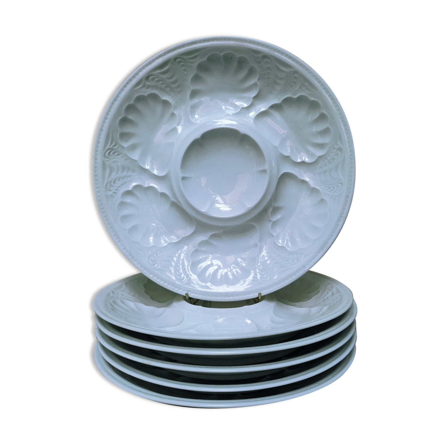 6 porcelain oyster plates by Tharaud