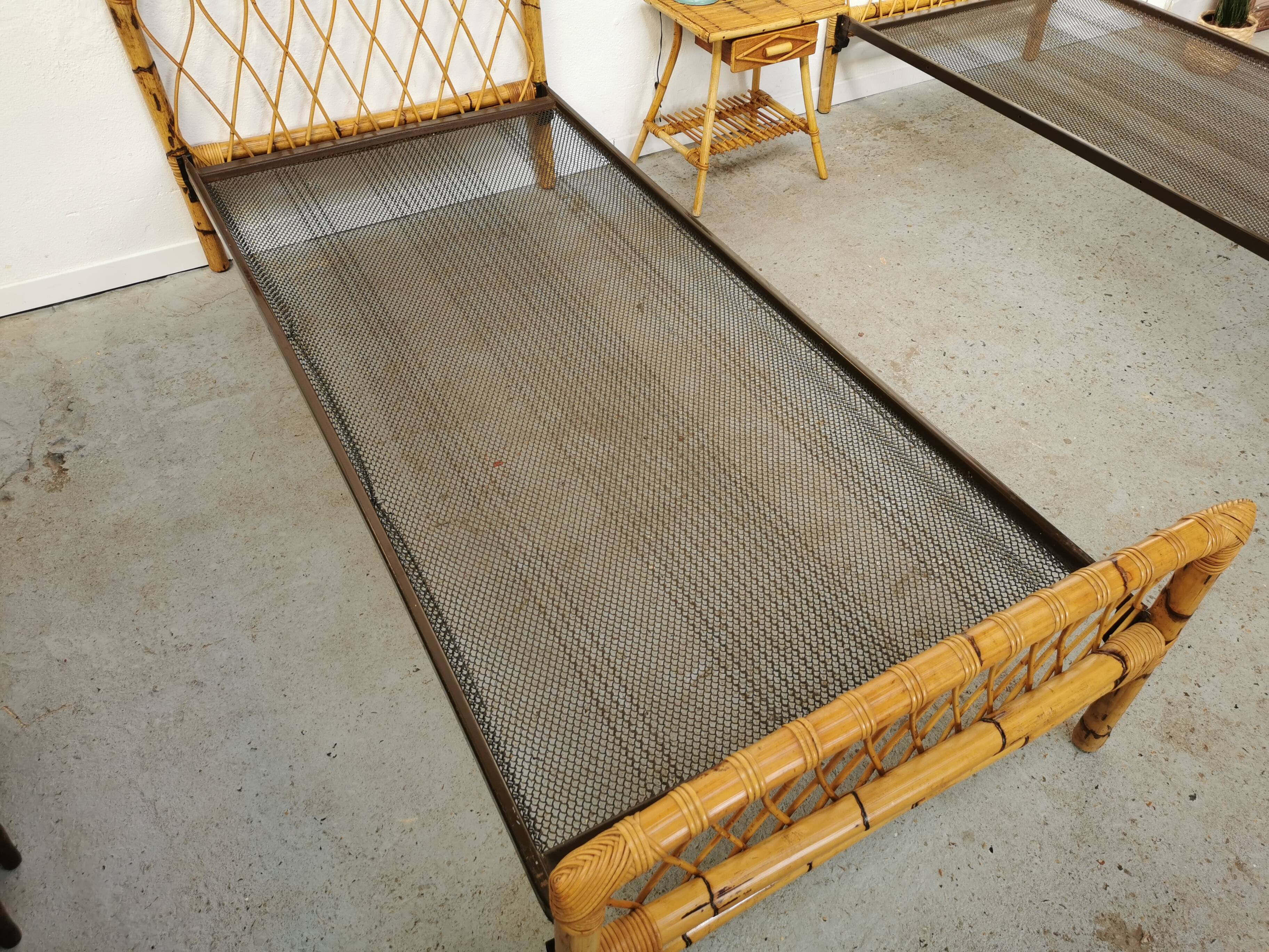 Pair of vintage rattan twin bed