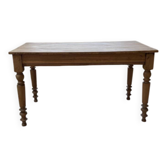 Table de ferme en noyer blond style bistrot 1900