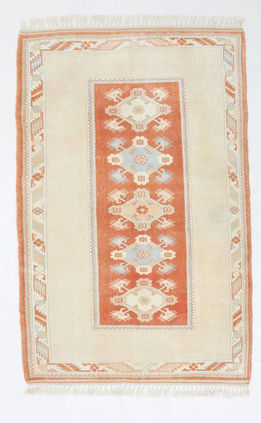 4x6 Oushak Light Blue & Beige Vintage Rug, 127x197Cm