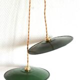 Pair of industrial enameled sheet metal pendant lights