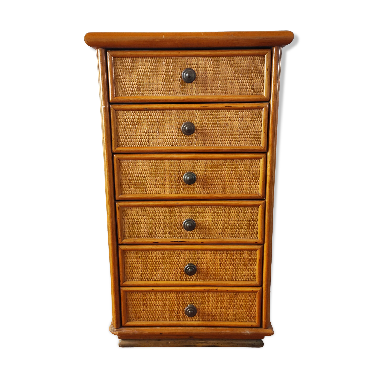 Vintage rattan rag chest of drawers