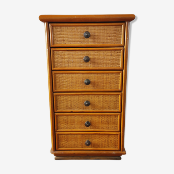 Vintage rattan rag chest of drawers
