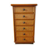 Vintage rattan rag chest of drawers