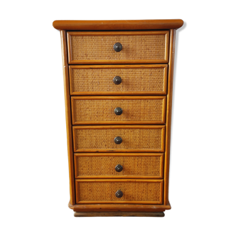 Vintage rattan rag chest of drawers