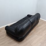 3-Seater black leather Sapporo sofa by Mobil Girgi 1970s