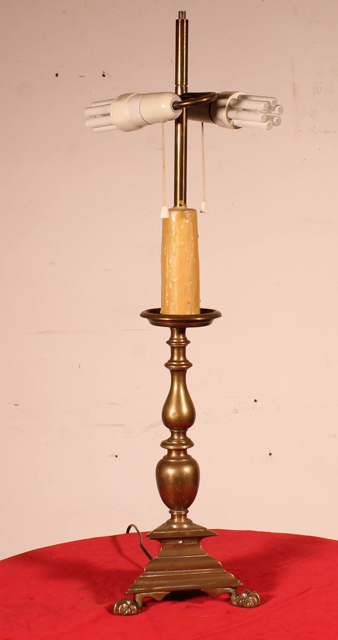 17th Century Bronze Candle Holder Mounted as a Lamp with Its Parchment Shade