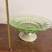 Art Deco Green Moulded Glass Coupe Centre Table with Metal Space Age Base