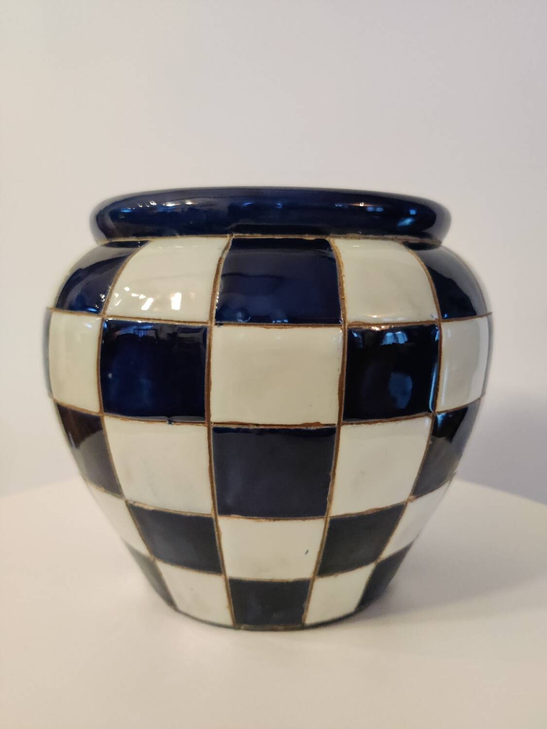 Cache pot damier bleu