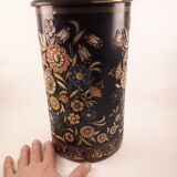 Large vintage waffle metal box 1960 deco flowers