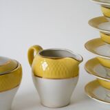Service à café Badonviller Jaune Poussin nid d'abeilles, composé de 6 tasses, 1950
