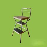 Vintage cosco step stool chair in chrome steel and white skai