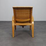 Rare Armchair in Wood and Woven Rattan, 1960s