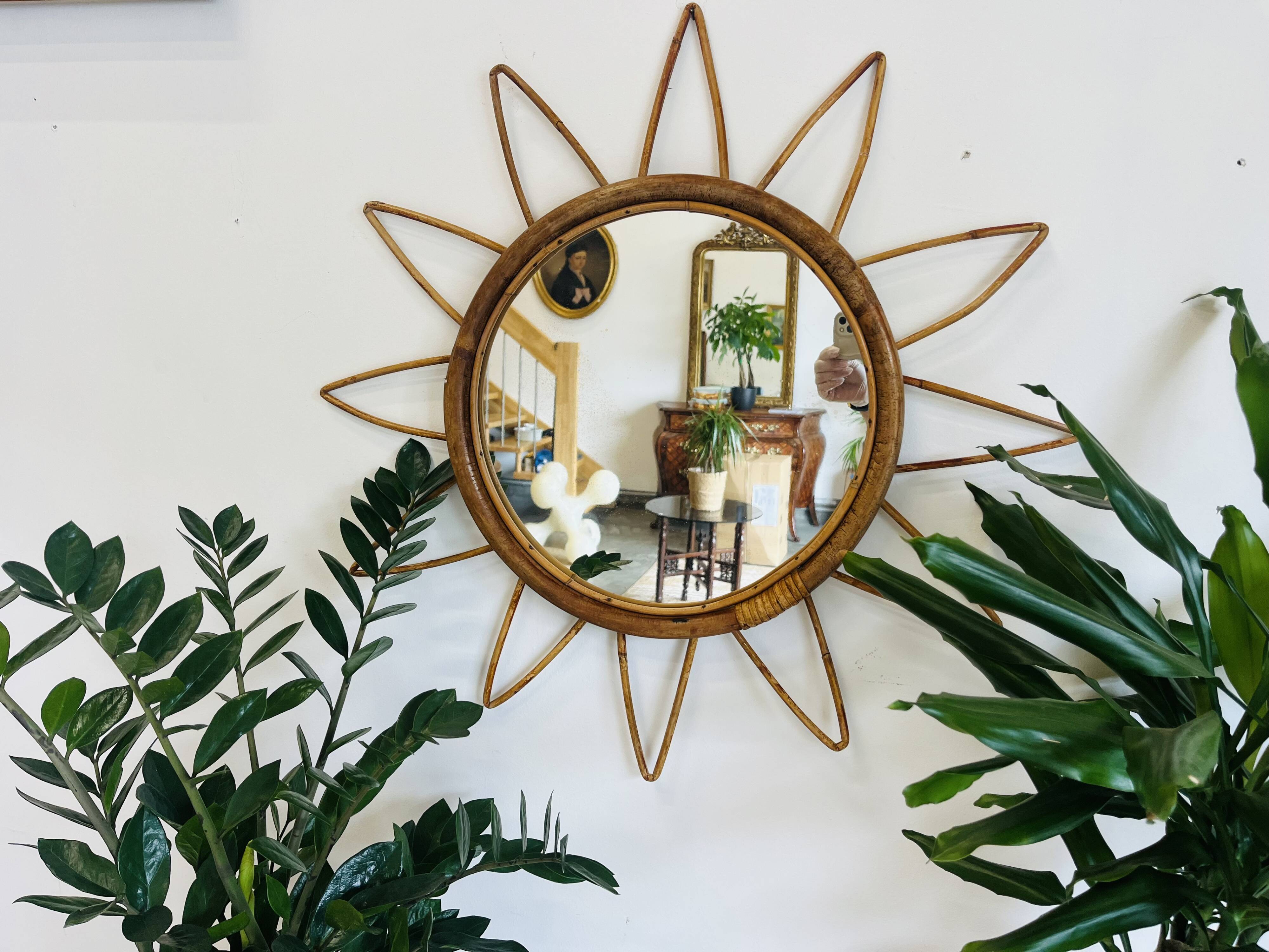 Rattan sun mirror – vintage 60s