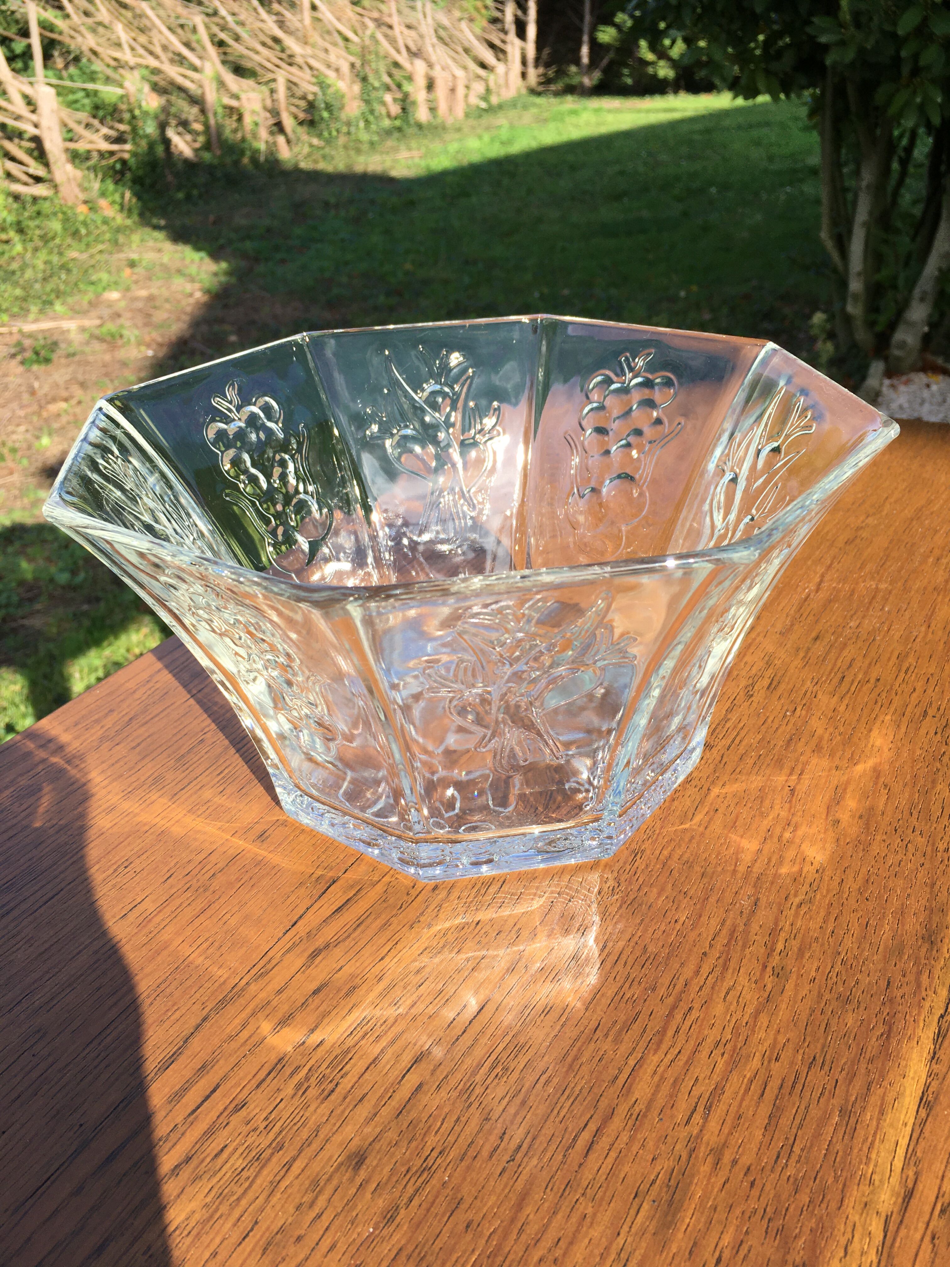Octagonal vintage glass salad bowl