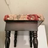 Antique footrest stool in wood and fabric