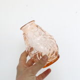 Old pink glass vase, molded glass, vintage French