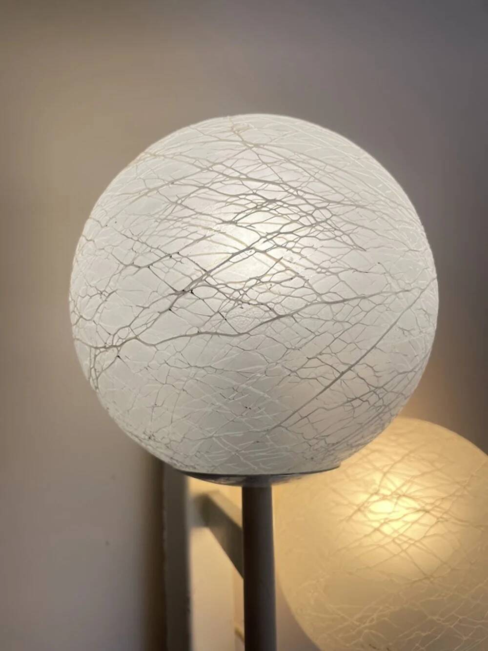 Mid-Century Modern double globe wall light in cracked opaline glass, Switzerland 1960s