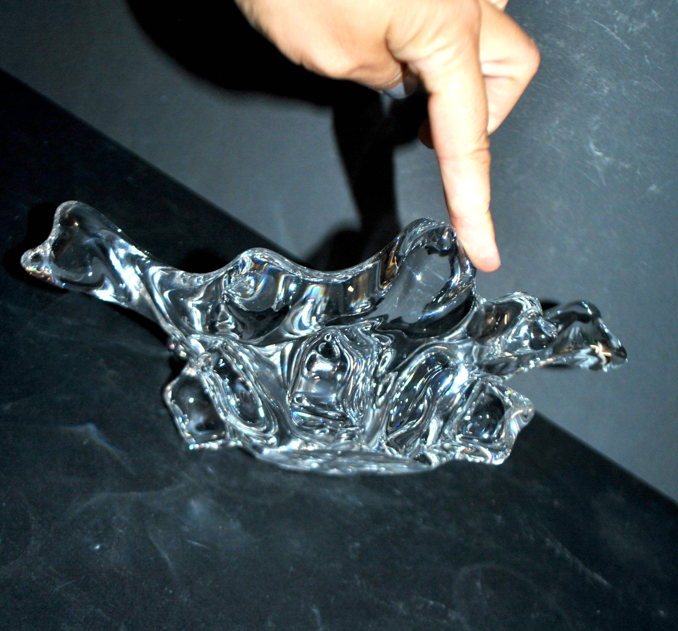 1960 design empty pocket coupe in free-form moulded crystal by Daum