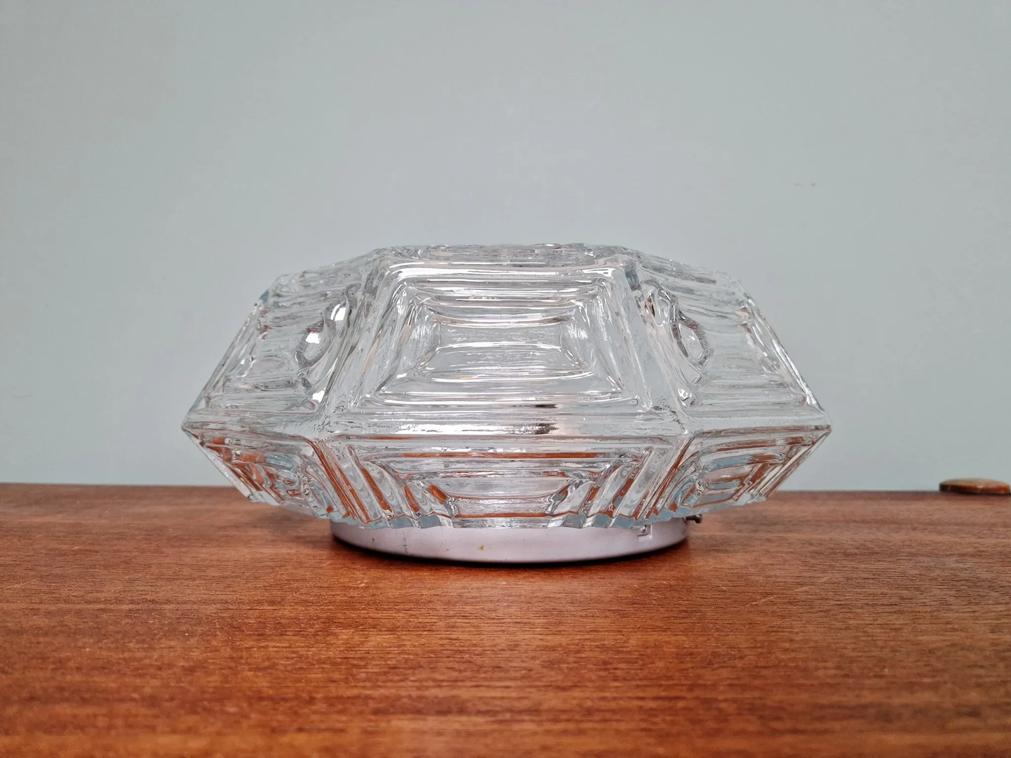 Vintage textured glass ceiling light, geometric patterns, Wila, 1970.