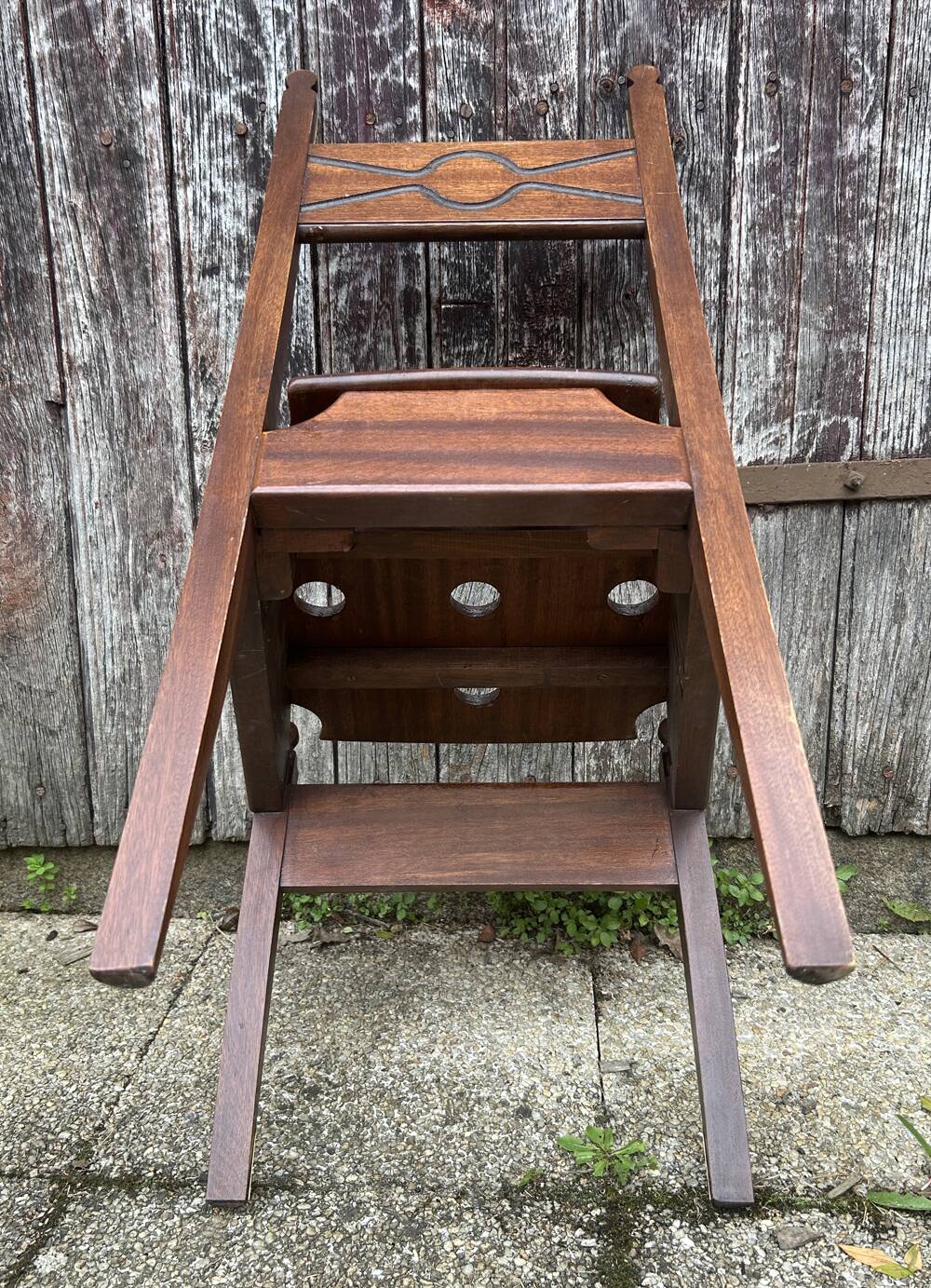 Vintage navy wood scriban chest of drawers and chair