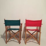 Paire de fauteuils pliant en bois et toile vintage, années 1970