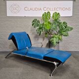 Blue leather lounge chair futuro 3 by massimo iosa ghini for moroso - italy 1980's