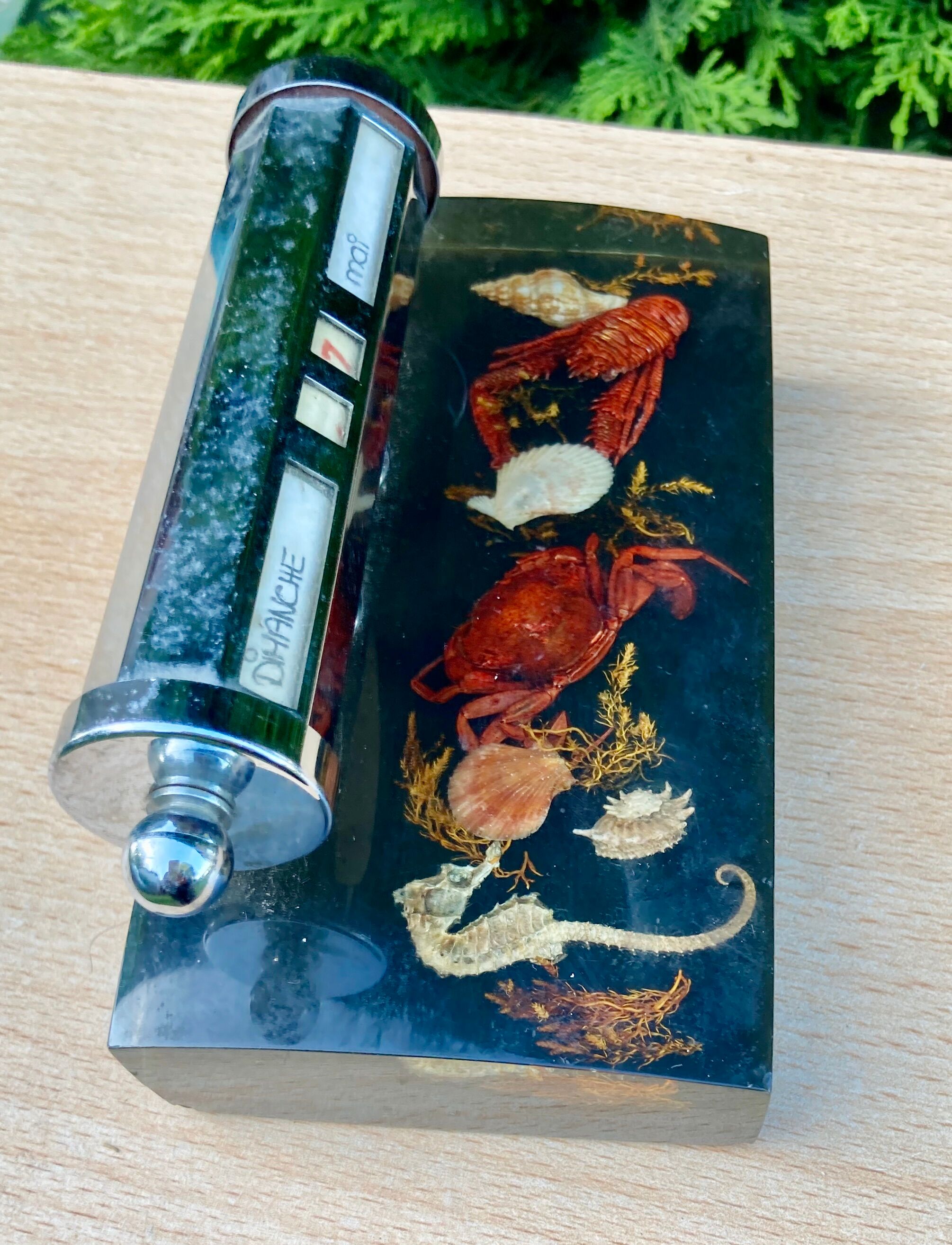 Perpetual office calendar resin with inclusions vintage seaside souvenir