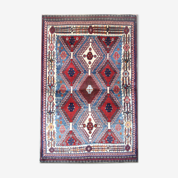 Handmade oriental persian area rug traditional wool blue red carpet- 110x155cm