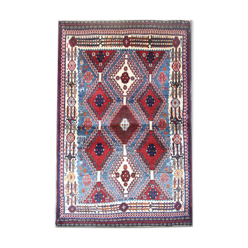 Handmade oriental persian area rug traditional wool blue red carpet- 110x155cm