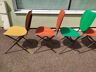 Lot de 5 chaises vintage - skaï beige vert orange - pied métal compas