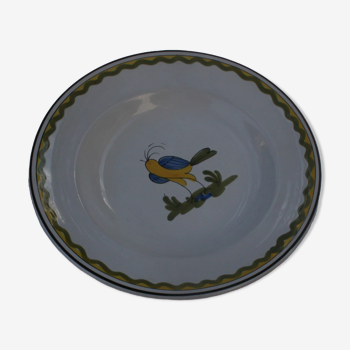 Assiette creuse verrerie de biot motif classique "oiseau"