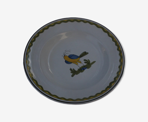 Assiette creuse verrerie de biot motif classique "oiseau" | Selency