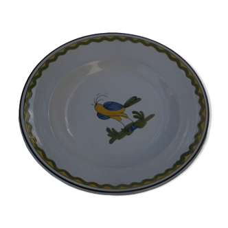 Assiette creuse verrerie de biot motif classique "oiseau"