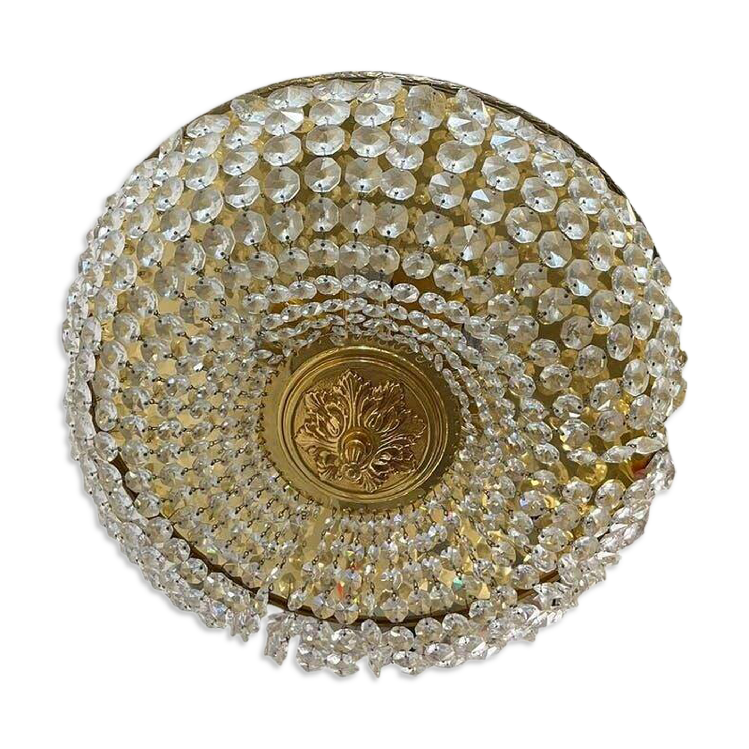 Vintage brass ceiling light/suspension with crystal.