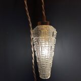 Lampe baladeuse ou suspension tulipe ancienne en verre moulé circa 70