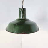 Vintage dark green enamel industrial pendant lights, 1960s