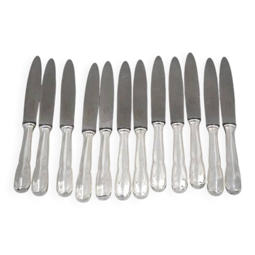 Boulenger Rambouillet 12 dessert, cheese, and fruit knives in silver-plated metal.