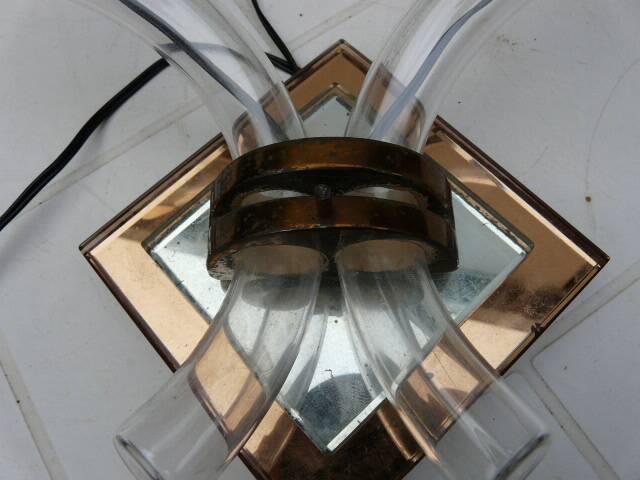 Art Deco 2-arm wall sconce with mirror and brass