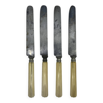 4 lunch knives with striped ivory handles