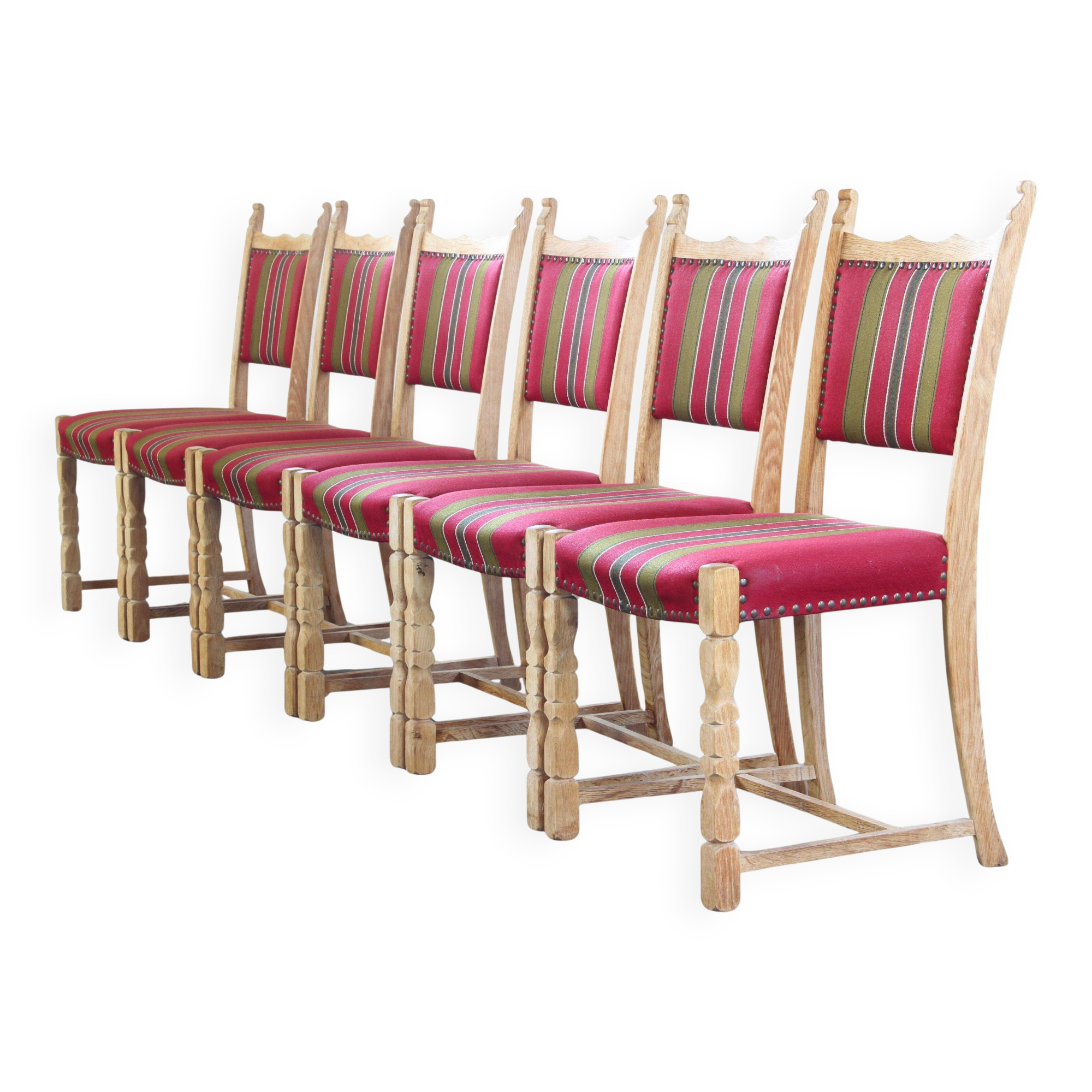 Lot of 6 Vintage Danish Brutalist Oak Dining Chairs, Henning Kjærnulf Style, 1960s