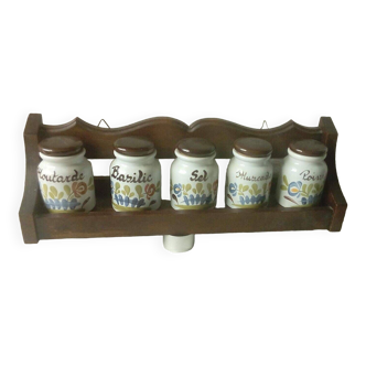 Spice pots on Desvres earthenware shelf g. fourmaintreau cottage decor